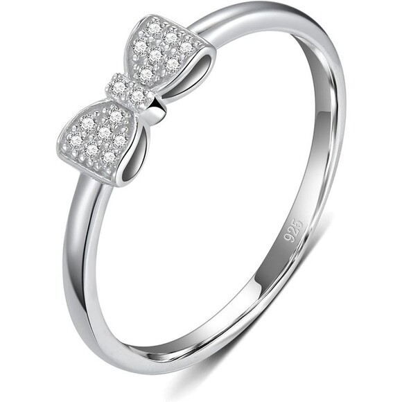 Solid 925 Sterling Silver CZ Bow Promise Ring Dainty and Feminine Gift for Her - Picture 4 of 5